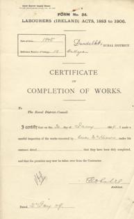 Certificate of completion of works, Dundalk RDC, 1909