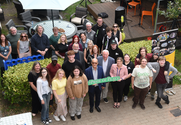 Pride of Place judges John Fitzgerald (fourth from left) and Tim Caffrey (fifth from right), pictured with Louth County Council staff and Dundalk Youth Centre staff and service users at the Pride of Place judging held in Dundalk Youth Centre, Roden Place, Dundalk.