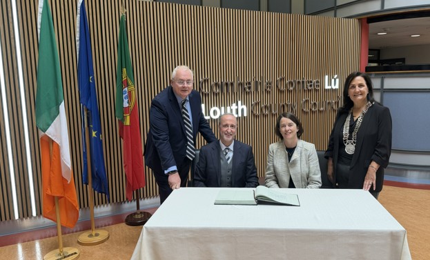 Pictured at County Hall, Dundalk, are David Conway, Chief Executive of Louth County Council; H.E. João Pedro Fins do Lago, Ambassador of Portugal to Ireland; H.E. Alma Ní Choigligh, Ambassador of Ireland to Portugal; and Cllr Dolores Minogue, Cathaoirleach of Louth County Council.