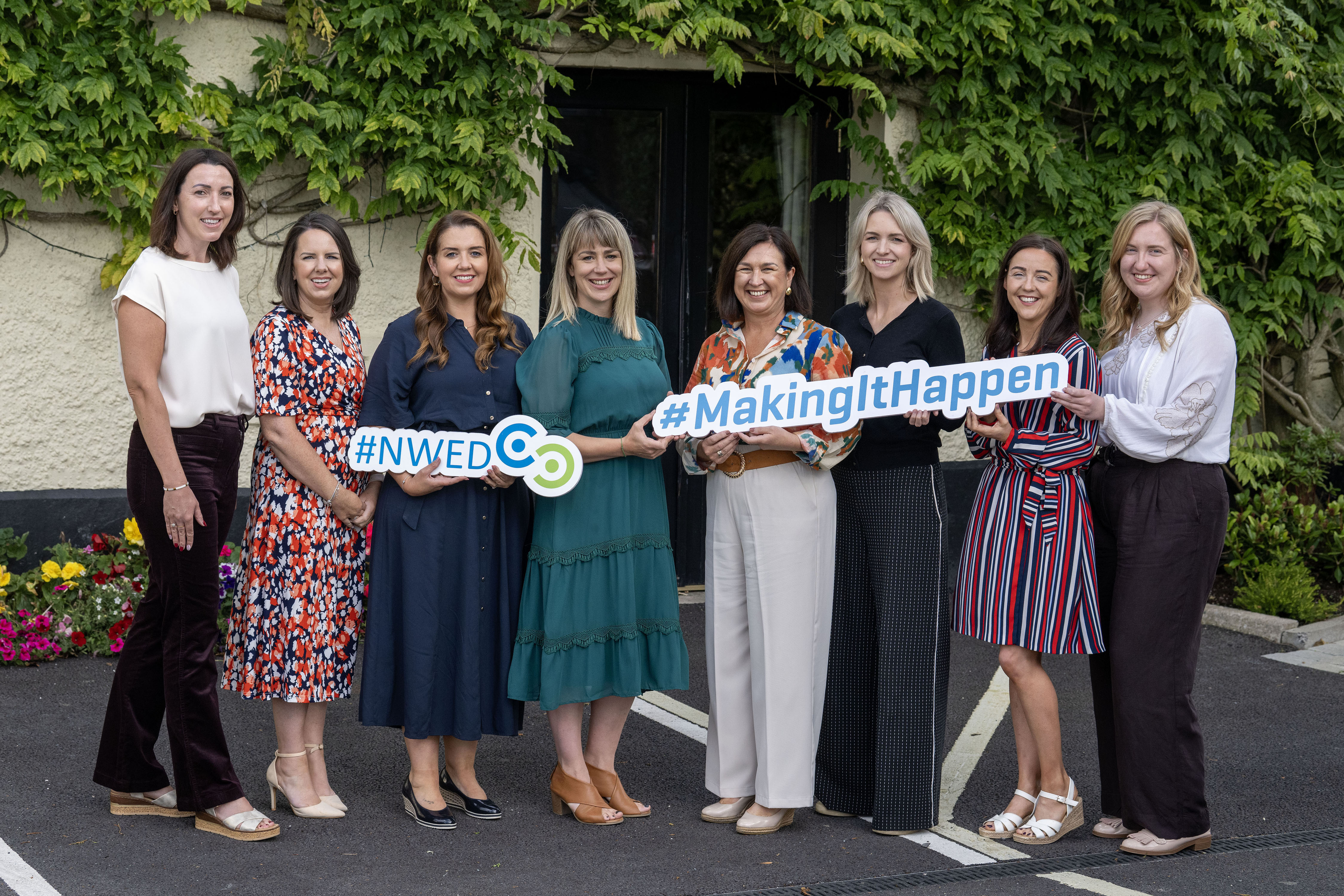 L-R: Nicola Mitchell and Aoife Fegan from Local Enterprise Office Meath, Nikki Campbell, Head of Enterprise Local Enterprise Office Louth, Ali Molloy from High Tide Events, Lorraine Murphy, event MC, Kate Scott from HoloToyz, Grainne McKeown and Leah Harrison from the Local Enterprise Office in Louth. 2025-09-22-National-Women-s-Enterprise-Day-2025-Group