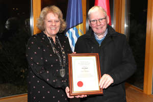 Cathaoirleach of Ardee Municipal District, Paula Butterly, presents the award to Enda Matthews thumbnail