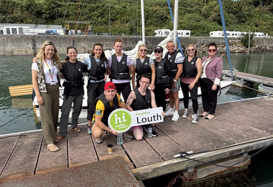 Participants from The Red Door Project, Drogheda, pictured at the launch of Sailing Into Wellness at Carlingford Marina
