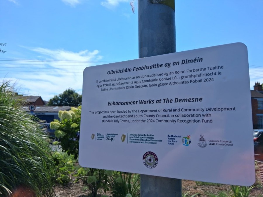 Improvements at The Demesne, Dundalk, including new seating, footpath upgrades, landscaping works and a solar-powered litter bin, were delivered through the Community Recognition Fund by Louth County Council in collaboration with Dundalk Tidy Towns.
